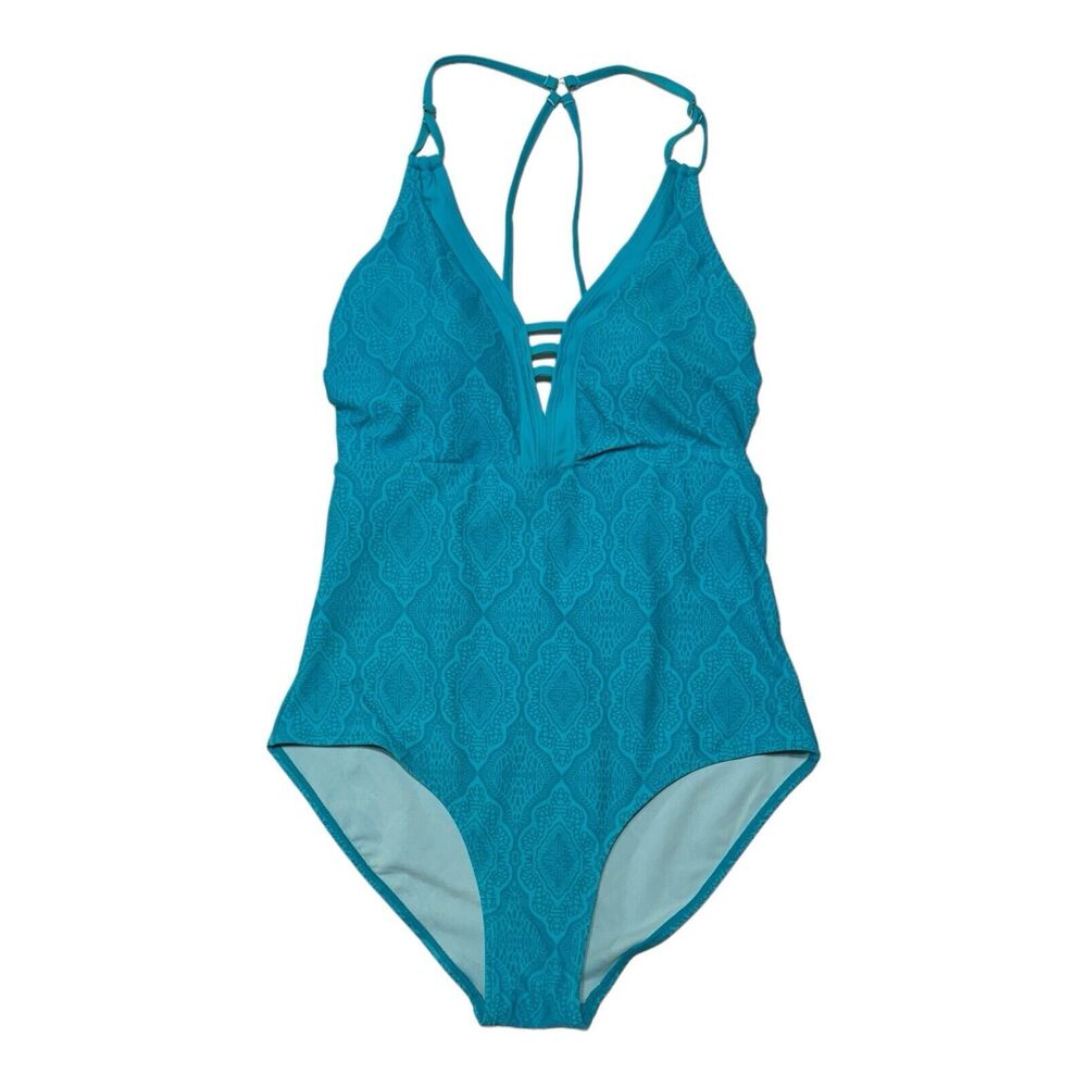 NEW - Nicole Miller Multi Teal Beach‎ Boho 1 piece double strap Swimsuit Size 10